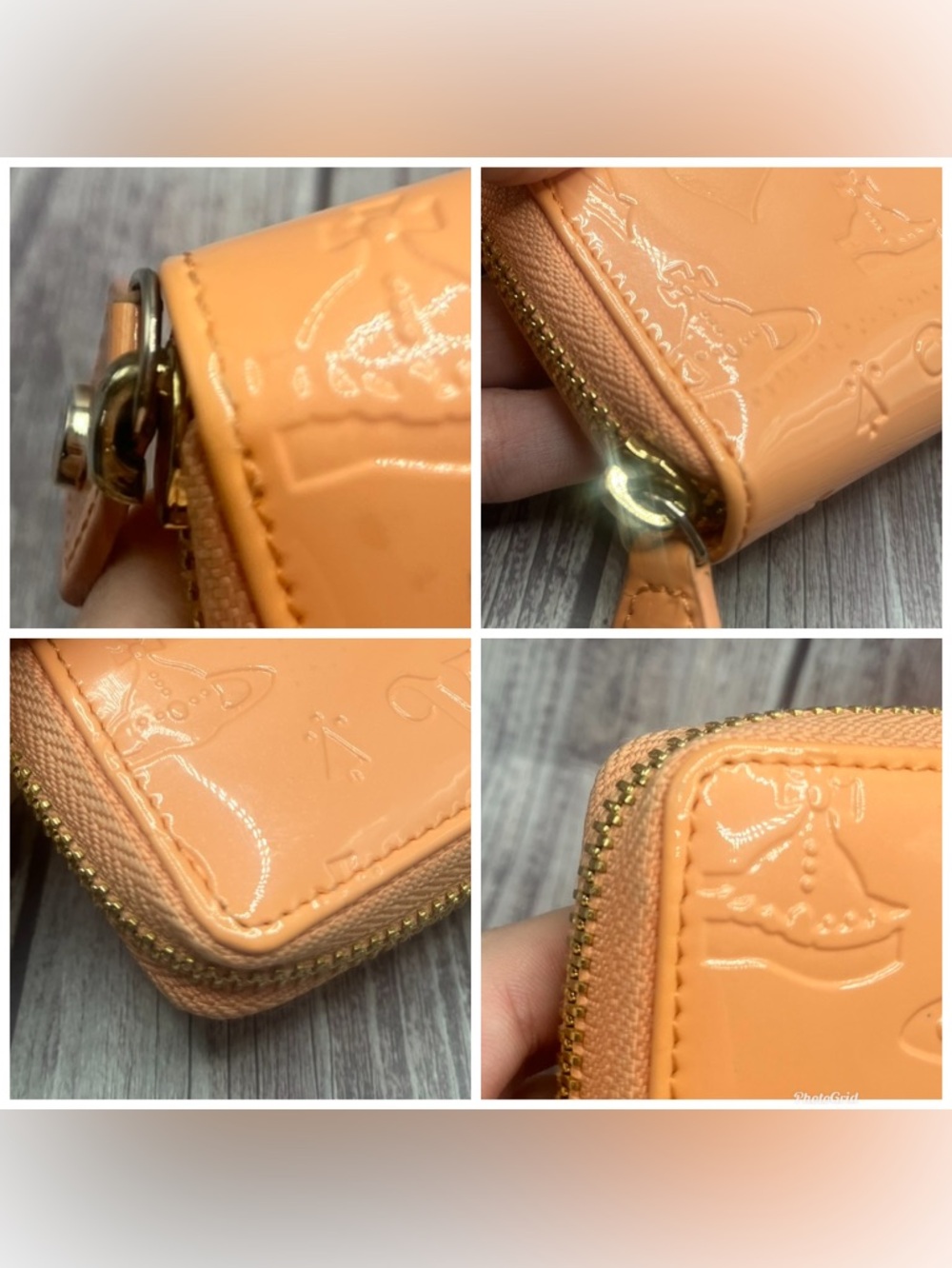 VIVIENNE WESTWOOD EUC Peach Embossed Patent Leather Orb Heart Initial Zip Wallet - Picture 13 of 16